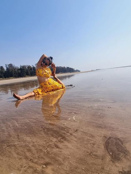 "I must be a mermaid." A variation of Hanumanasana (splits) on the beach, known as mermaid pose. It's a beautiful expression of freedom and fluidity.