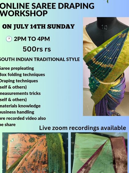 A flyer for a Sunday workshop in July, with live zoom recordings available for 7 days.