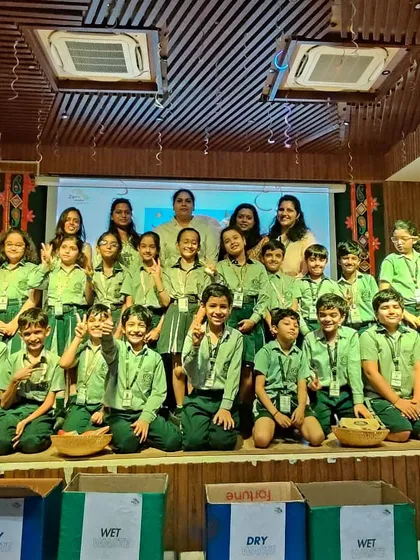 A proud group of newly trained eco-warriors at St. Xavier's. After a session on waste segregation and composting, these students are ready to lead the change in their homes and communities.