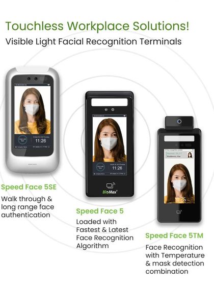 For our corporate clients, we offer touchless workplace solutions like these facial recognition terminals. They provide secure, hygienic access control with features like temperature and mask detection.
