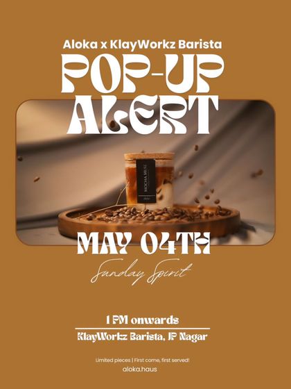 An event poster for the Aloka Haus pop-up, inviting guests to explore handcrafted candles and enjoy the cozy vibes of the café.