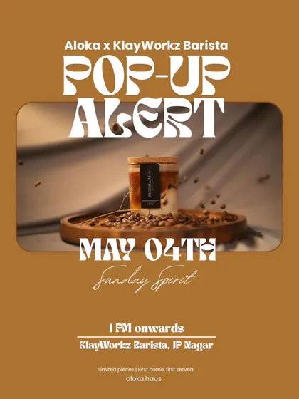 An event poster for the Aloka Haus pop-up, inviting guests to explore handcrafted candles and enjoy the cozy vibes of the café.