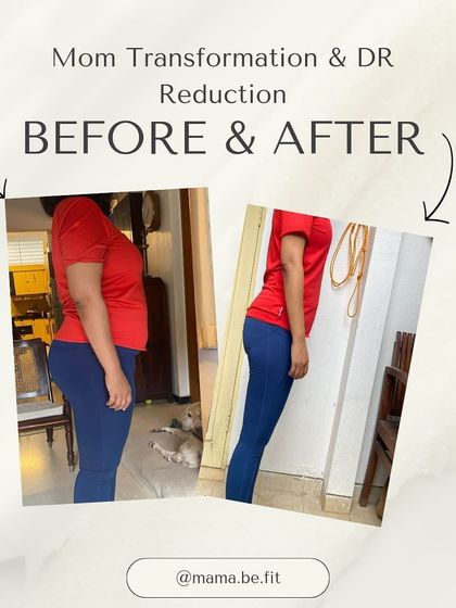 Another angle of a client's transformation, highlighting improved posture and a reduction in diastasis recti.