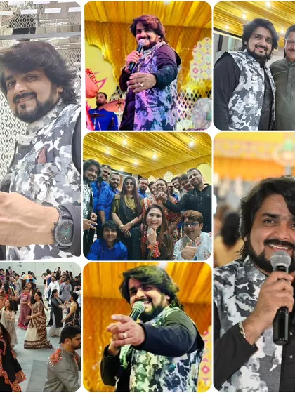 A collage of happy moments from Navratri 2024 with the legendary Shri Kishorlal and his band.