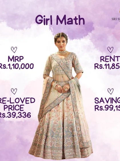 This is what we call smart fashion, or 'girl math'. Renting a designer lehenga lets you wear a spectacular outfit for a fraction of the cost, saving you money for other important things.