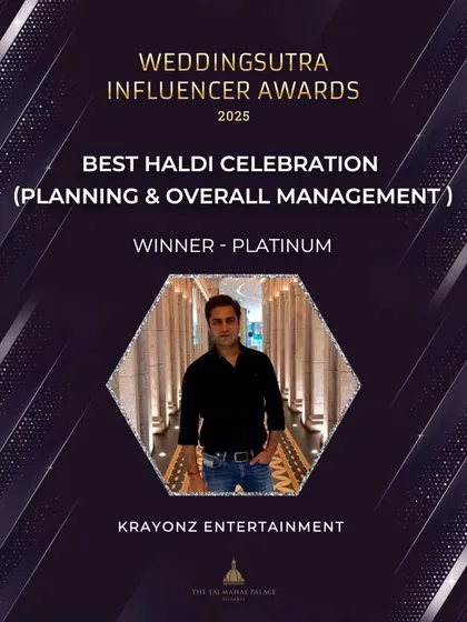 A proud moment for us, winning the Platinum award for Best Haldi Celebration at the WeddingSutra Influencer Awards 2025.