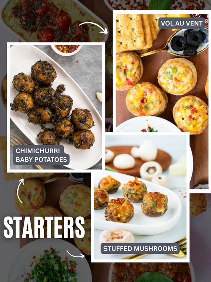 My Italian starters include chimichurri baby potatoes, savoury vol-au-vents, and classic stuffed mushrooms.