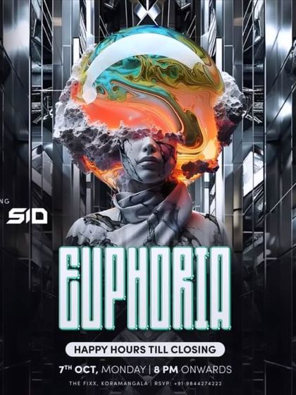 A flyer for 'Euphoria', a Monday night event with happy hours till closing to start the week right.