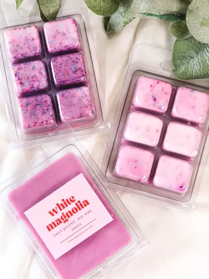 A must-have at everyone's home: our wax tablets. This shot shows our White Magnolia and other floral scents.