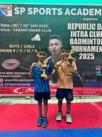 The proud finalists from our Republic Day Intra-Academy Badminton Tournament, celebrating their achievements.