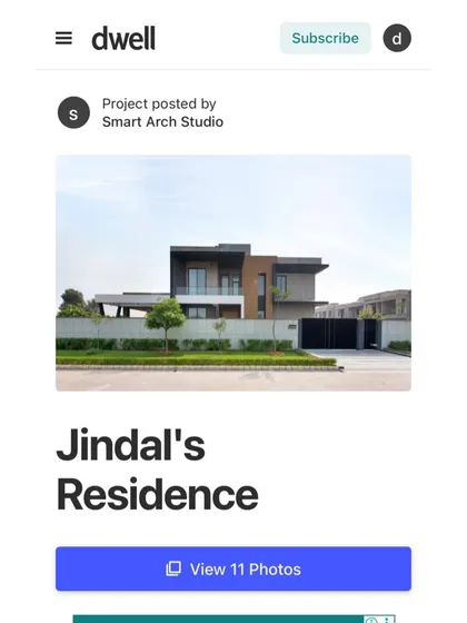 A screenshot of our Jindal's Residence project featured on the Dwell website.