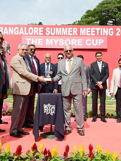 The Mysore Cup presentation by Mr. G. Venkatesh, Chairman of the Mysore Race Club. We celebrate our regional racing heritage and partnerships.