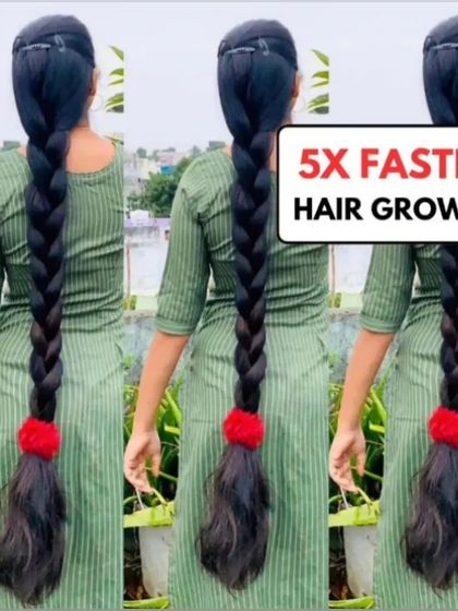 A customer photo claiming "5X Faster Hair Growth". While results vary, my oil is designed to provide the best nourishment for your hair to grow at its optimal rate.