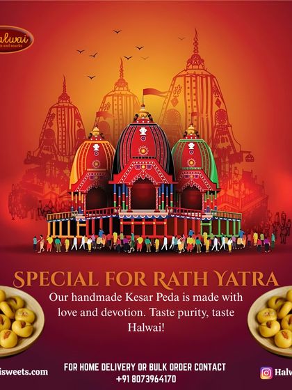 Special for Rath Yatra, our handmade Kesar Peda is made with love and devotion. Taste purity, taste Halwai, and make your offerings divine.