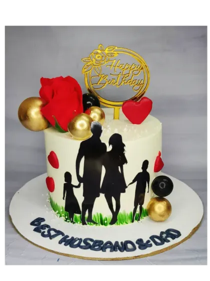 A cake for the "Best Husband & Dad" with a fresh mango flavor. The hand-painted grass effect and silhouette topper make this a personal and heartfelt gift.