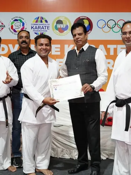 Awarding a certificate of completion at our Advance Karate Kumite Seminar in Pune. Recognizing the hard work and dedication of each participant is an important part of our development process.
