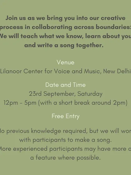 Join us for a free, collaborative songwriting workshop where we will teach what we know, learn about you, and write a song together.