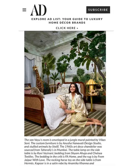 I was so thrilled to see this project featured in Architectural Digest. The article highlights the custom furniture and hand-painted murals that make this nursery truly one-of-a-kind.