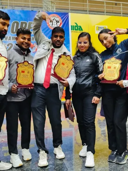 Celebrating with my colleagues. We all share a passion for martial arts.