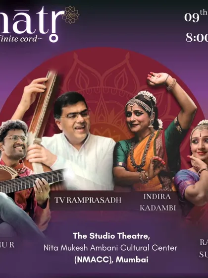 The poster for "Matr̥ - The Infinite Cord," a special duet production I choreographed and performed with my daughter-in-law, Ramya Suresh. This work explores the eternal bond of motherhood, a theme very close to my heart.