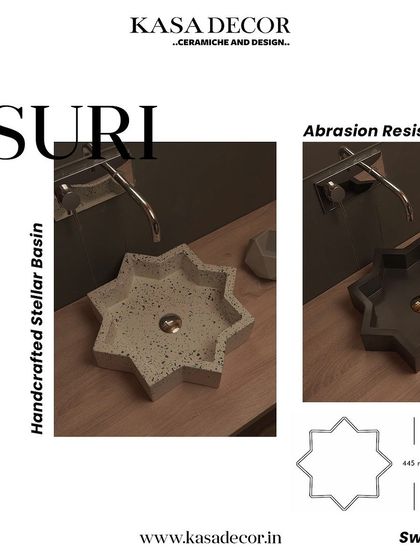 Our 'Suri' handcrafted stellar basin. This star-shaped concrete basin is abrasion-resistant and serves as a unique, sculptural centerpiece for any modern bathroom.