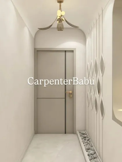 A view of the hallway leading from the decorative partition, showing how even transitional spaces can be designed with intention and style.