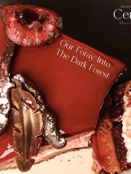 Our foray into the dark forest. This top-down shot of the Forêt Noire highlights the intricate chocolate work that mimics forest branches.