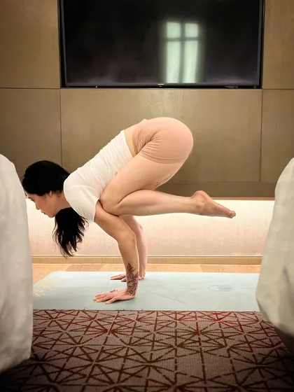 Bakasana, or Crane Pose, is an arm-balancing pose that strengthens the arms and wrists while improving overall body balance. It is a beautiful expression of focus and strength from the Ashtanga practice.