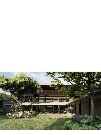 A rendering of a family commune we are building in Alibaug. The design allows for privacy, seclusion, and collective living, all focused on the atmosphere of the space between the homes.