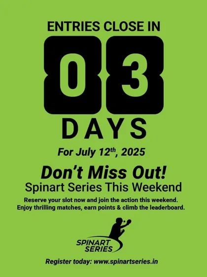 The clock is ticking. You have only three days left to register for our upcoming Spinart Series event. Don't miss your chance to compete.