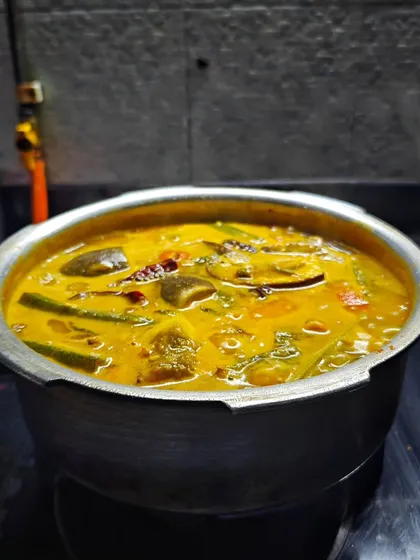 Every South Indian state has its own version of Sambar, some spicy, some tangy, some sweet. My version is made with a special roasted sambar and coconut powder for a unique flavour.