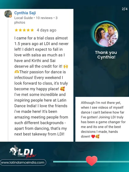"I came for a trial class almost 1.5 years ago at LDI and never left!" Cynthia's review warms our hearts. We're so happy that LDI has become her happy place and a source of incredible friendships.