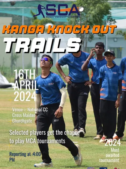 An announcement for our Kanga Knock Out selection trials, where we provide a platform for players to get noticed and play in MCA tournaments.