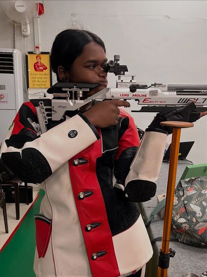 A close-up of Leno, who scored an outstanding 599/600 to win the Gold Medal in Air Rifle (Under-17) at the CISCE Regional Championship.