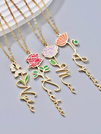 My personalized enamel name necklaces are so delicate and beautiful. Each one is custom-made with a birth flower corresponding to the name, creating a truly unique piece of jewelry.