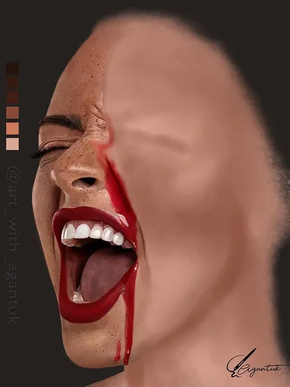 The final version of a highly conceptual piece that took almost 45 hours. It depicts a raw, powerful emotion, with one side of the face rendered in hyper-realistic detail and the other dissolving into a blur of color and feeling.