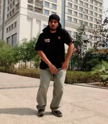 A photo of me dancing outdoors. This is part of a feature on my journey and my contribution to the Indian hip-hop scene.
