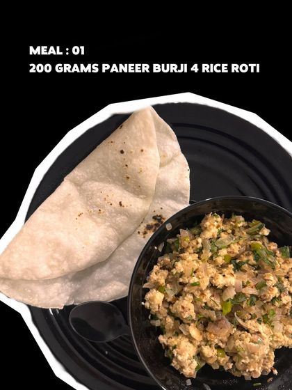 Meal 1 from my fat loss plan: 200 grams of paneer bhurji with 4 rice rotis. A high-protein, satisfying meal that fuels your body.