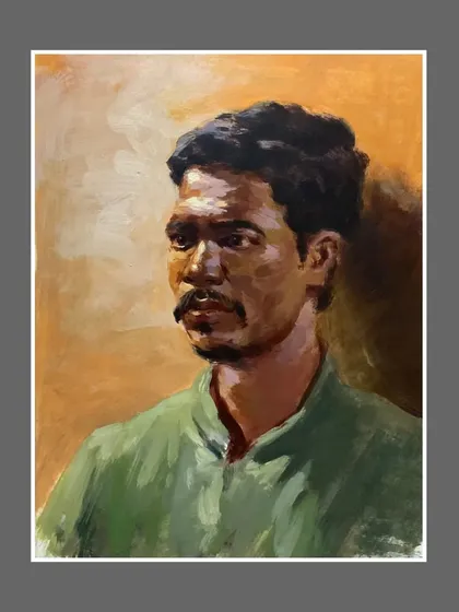 An acrylic portrait study from my sketchbook, exploring the effects of strong artificial light on the face.