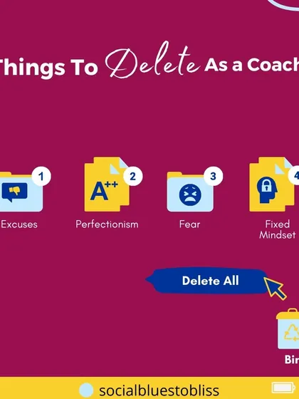 As a coach, your mindset is everything. This is a list of things to delete from your thinking: excuses, perfectionism, fear, and a fixed mindset. This is a blend of my marketing and mindset expertise.
