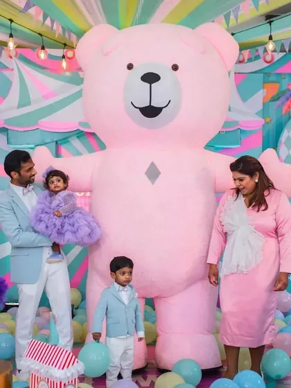 Nothing beats a hug from our giant pink Teddy Bear. This larger-than-life mascot is a showstopper at first birthday parties and family events, providing the perfect, adorable photo opportunity for you and your loved ones.