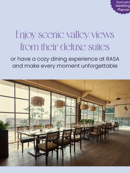 Enjoy scenic valley views from the deluxe suites or have a cozy dining experience at RASA restaurant at Ikshana Resort, Lonavala.