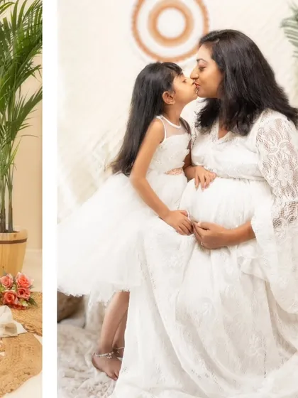 A mother's love, a daughter's kiss. This boho-inspired maternity session was designed to feel soft, dreamy, and full of light. It’s a celebration of the bond between a mother and her first child as they await a new arrival.