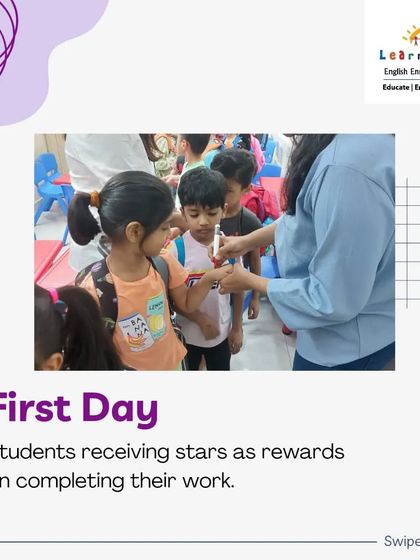 I believe in positive reinforcement. Here, students are receiving stars as rewards for completing their work on the first day. This simple gesture helps build confidence and a positive attitude towards learning.