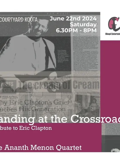 The poster for the Eric Clapton tribute show, highlighting the accomplished musicians of the Ananth Menon Quartet.