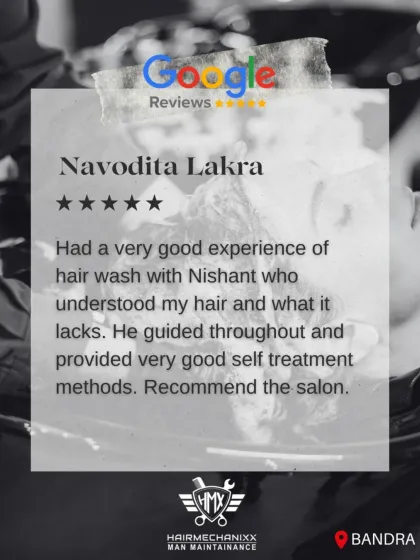 A great experience starts with understanding the client's needs. This review highlights how our stylist Nishant took the time to understand her hair and provide guidance on self-treatment methods.