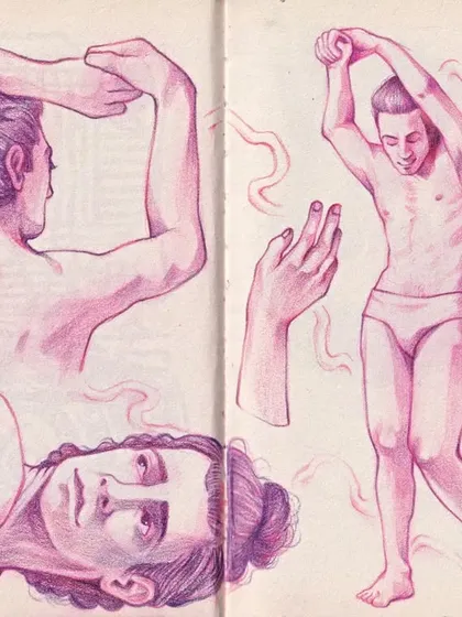 An anatomy study from my sketchbook, exploring the human form using colored pencils. A strong understanding of anatomy is crucial for creating believable characters and figures, and I'm always practicing to keep my skills sharp.