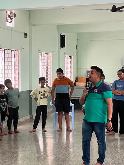 Engaging with the kids during a vocal exercise at the 2024 Kalabhiruchi Shibira. I use simple, direct interactions to make sure every child feels included and confident enough to participate.