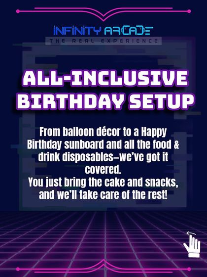 Our all-inclusive birthday setup has you covered. We provide balloon decor, a "Happy Birthday" sunboard, and all disposables for food and drinks. We take care of the details so you can enjoy the celebration.