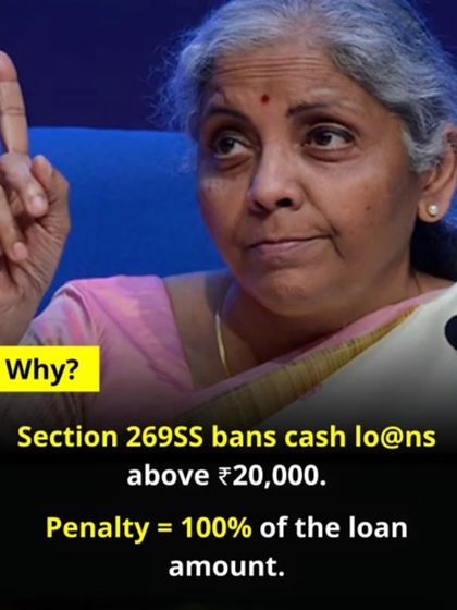 An infographic explaining Section 269SS, which bans cash loans or deposits above ₹20,000. The penalty for violating this is 100% of the loan amount.